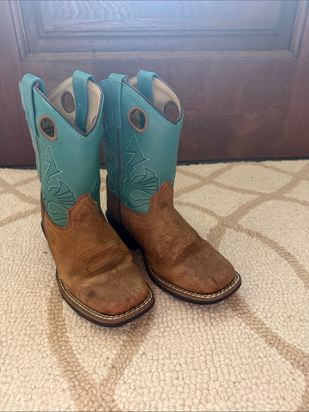 Kids Teal & Brown Western Pull-On Cowboy Boots